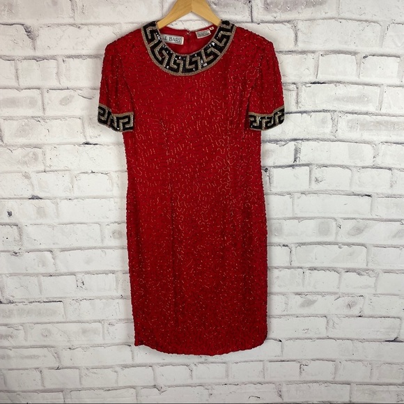 AJ Bari Vintage red silk beaded dress - Picture 2 of 10
